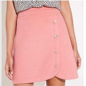 LOFT Pink Buttoned Wool-Blend Skirt